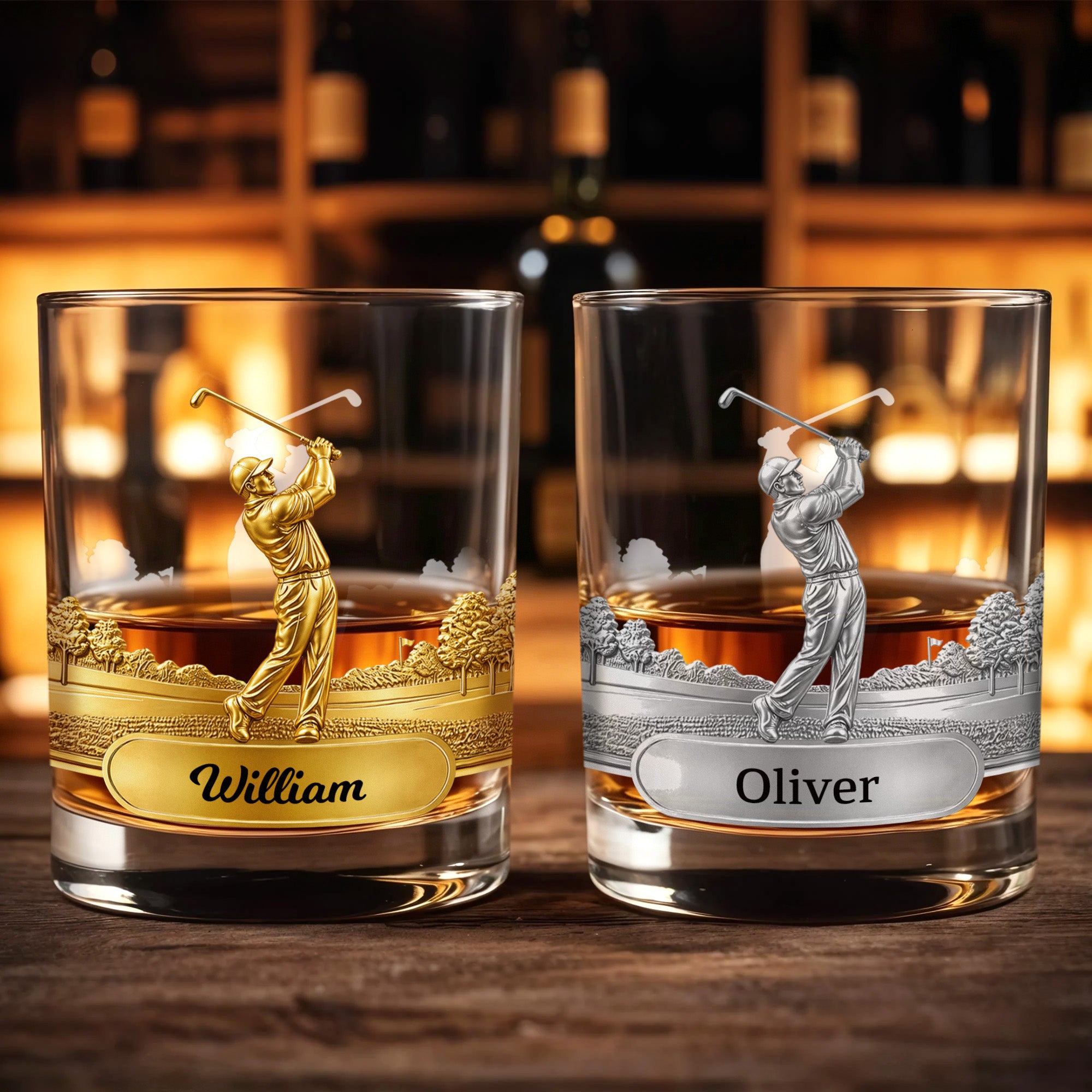 Personalizado Golf Swing Nombre del personaje 10 oz Rock Old Fashioned Whisky Glass Día del Padre Regalo de cumpleaños para el hombre amante del golf