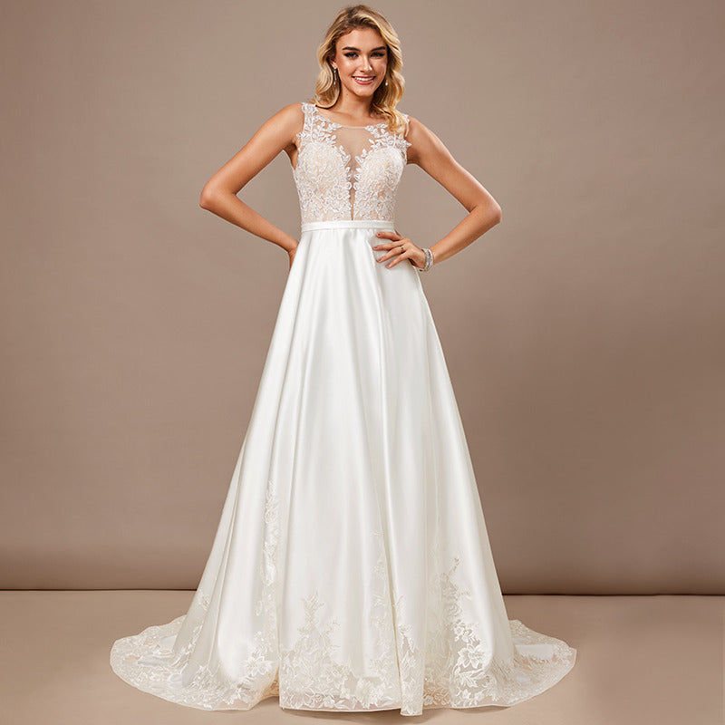 Bridal Wedding Dress White Sleeveless Long A-line
