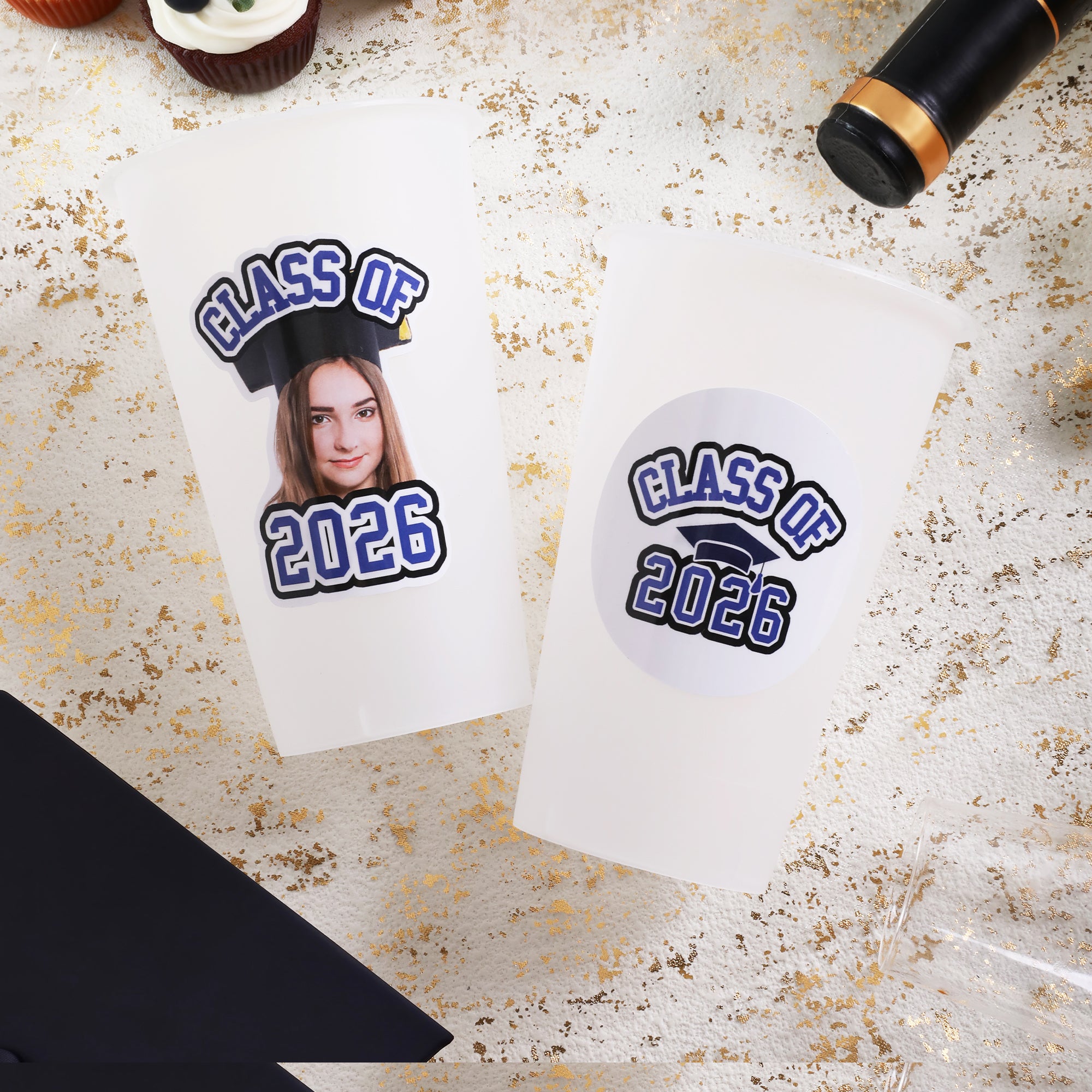 Clase Personalizada de 2026 Graduación Foto Pegatinas impermeables con nombre de la escuela y el año Graduación Fiesta Decoración Favor para Graduados