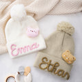 Personalizado suave Pom Pom Beanie con nombre bordado y animal accesorio de invierno desgaste diario Baby Shower regalo para bebé niño pequeño