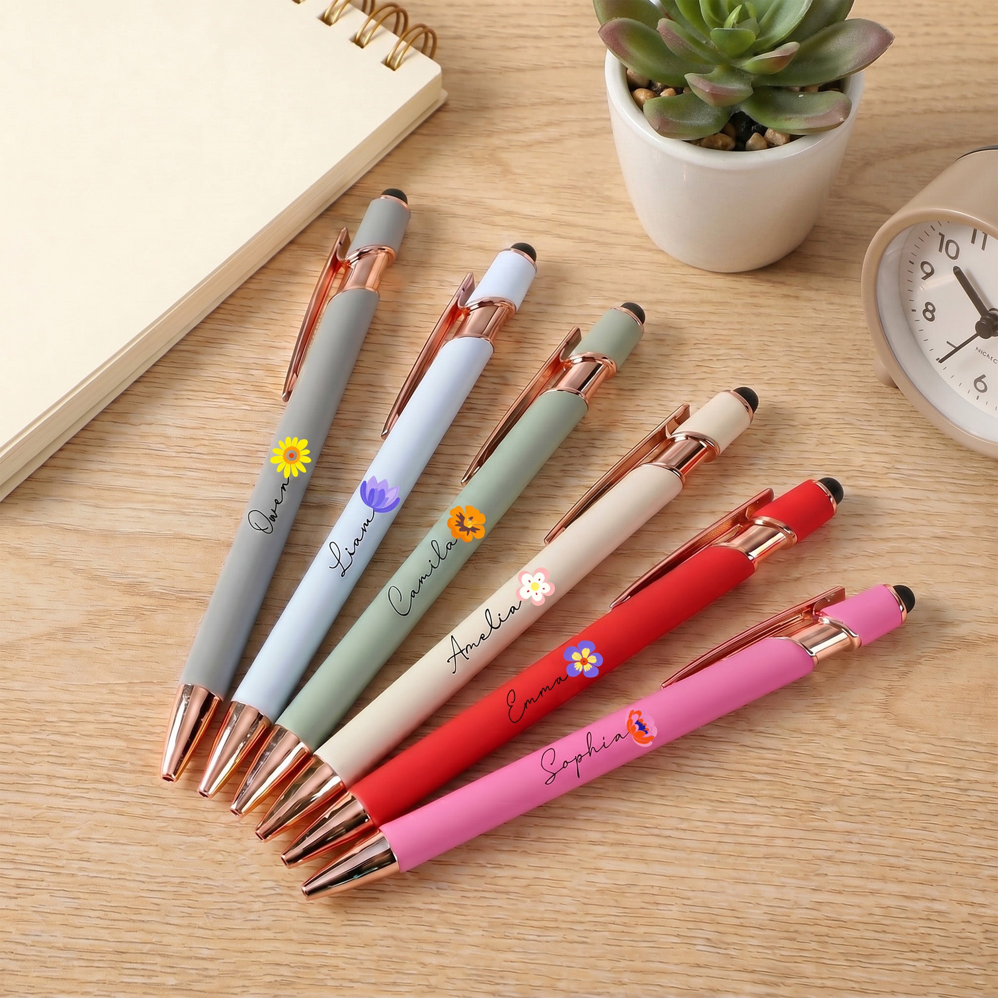Personalizado Nacimiento Flor 2 Pcs Multicolor Bolígrafo con Nombre Uso Diario Cumpleaños Regalo para Profesor Estudiante Amigo