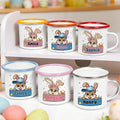 Conejito de Pascua personalizado 12 oz taza de esmalte de color con el nombre de Pascua Fiesta de Cumpleaños para Niños Niños Niñas