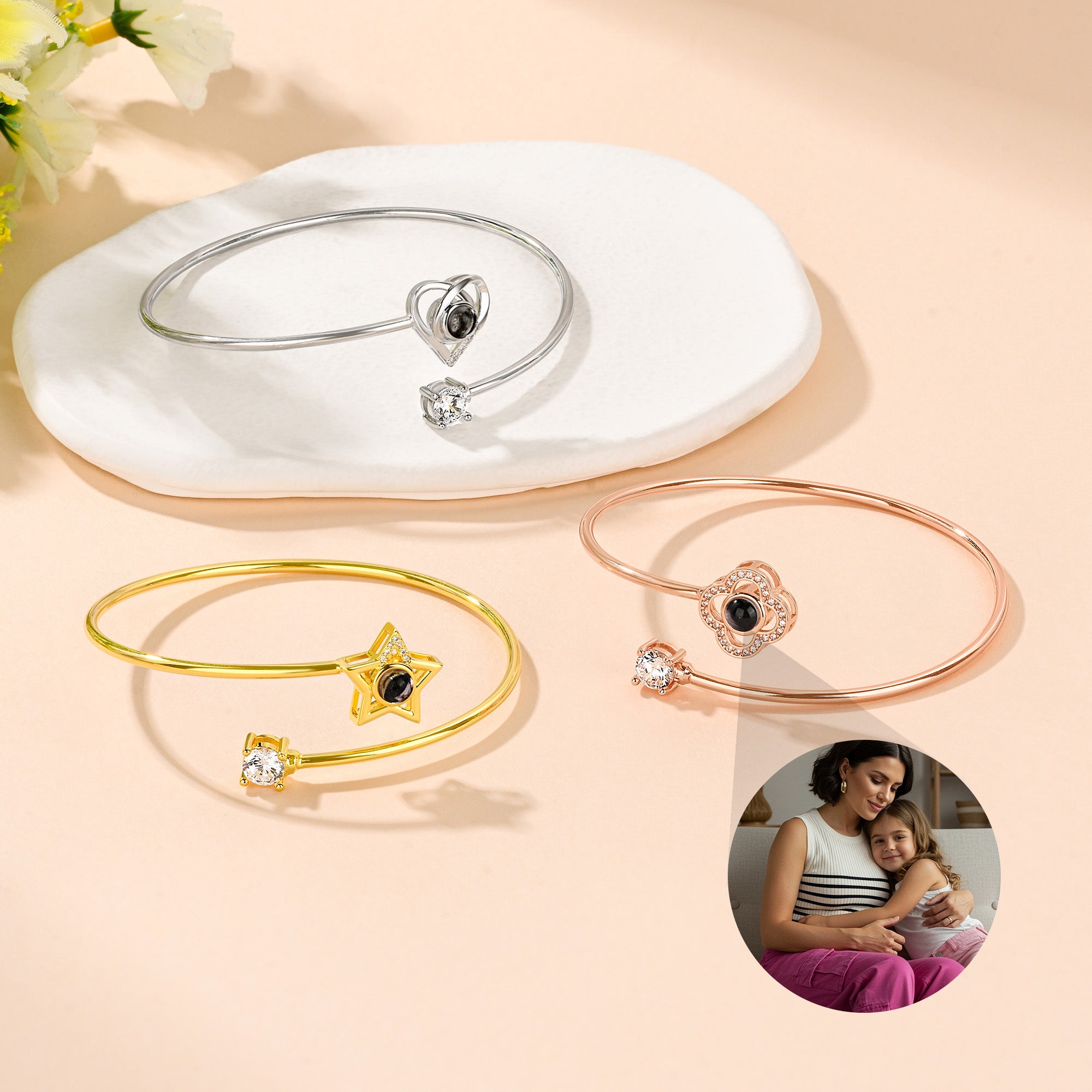 Personalizado Corazón Estrella Cisne Diseño Foto Micro-Proyección Brazalete Ajustable Joyería Delicada Aniversario Cumpleaños Regalo para Mujeres