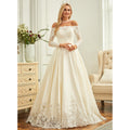 Bridal Wedding Dress Yellow Long Sleeve Long Off the Shoulder Ball-Gown Princess