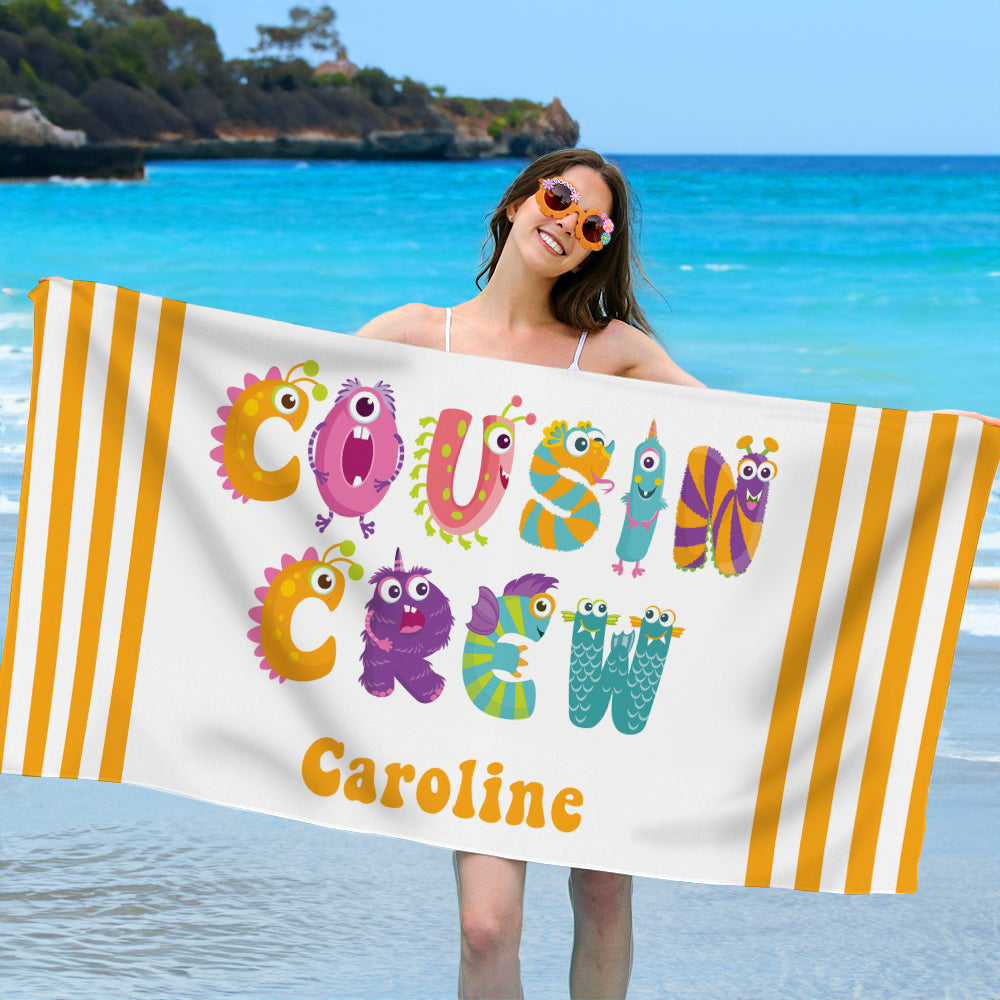 Toalla de playa de secado rápido con nombre, personalizada, multicolor, para niños, esencial para viajar en verano, regalo para fiestas en la piscina.
