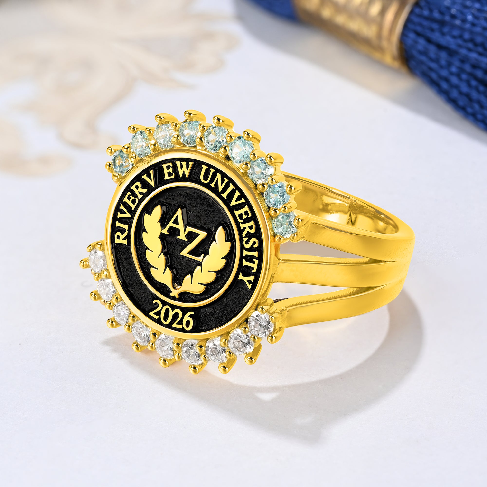 Anillo de Graduación Personalizado con Inicial de Piedra de Nacimiento y Año y Texto Regalo de Graduación para Graduados Universitarios