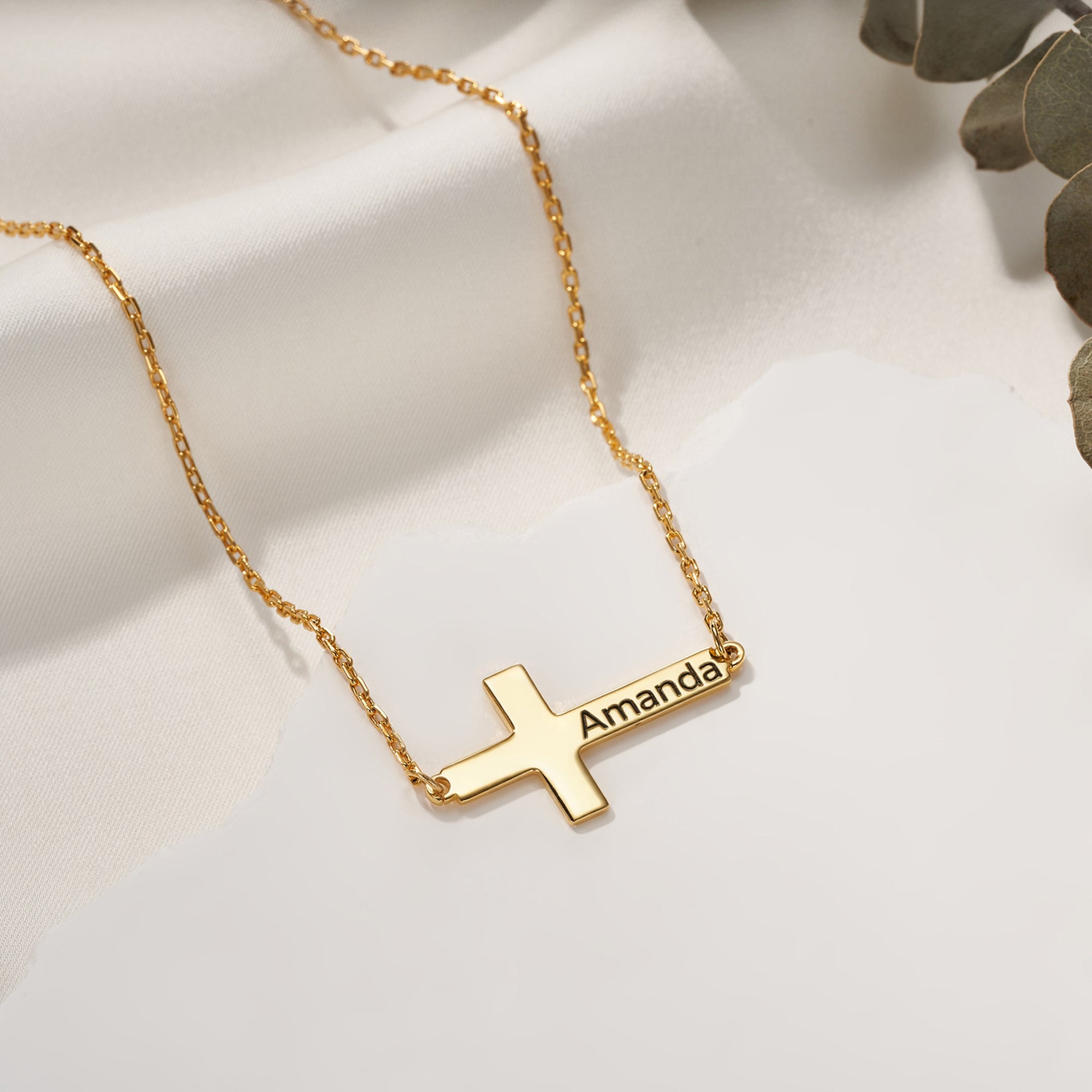 Personalizada Cruz Collar con Texto Grabado Dainty Joyería Cumpleaños Aniversario Bautizo 1 ª Comunión Regalo para las mujeres cristianas