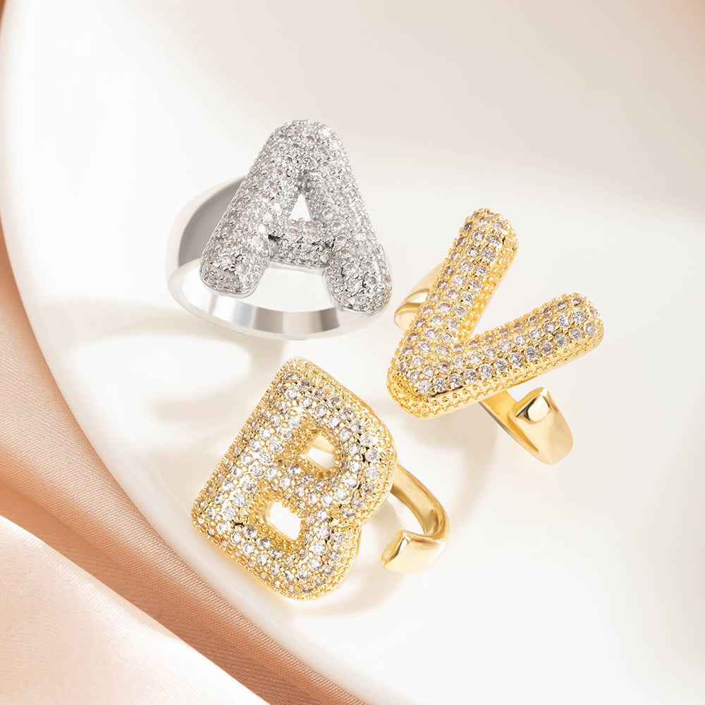 Anillo Personalizado con Inicial de Burbuja y Circonita Bonita Joyería Día de la Madre Aniversario Cumpleaños Regalo para Mujer