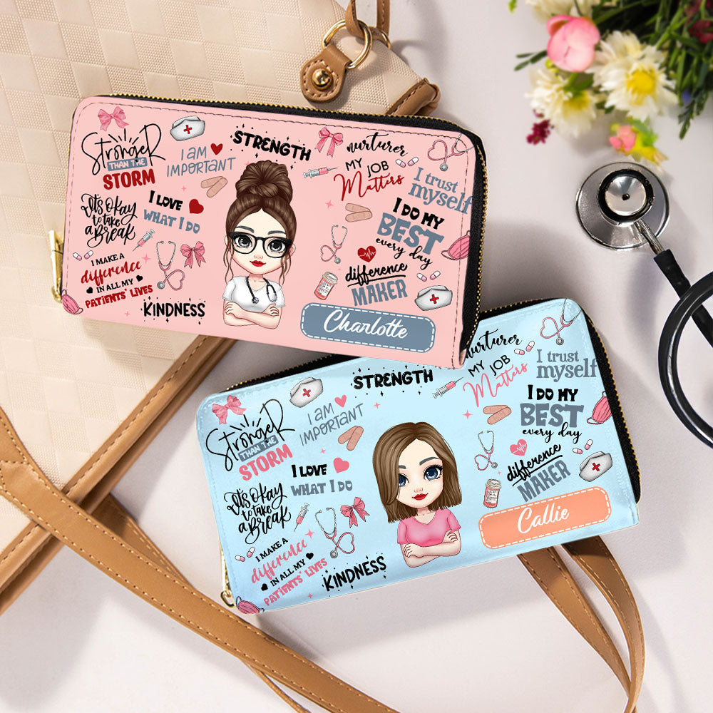 Personalizado de dibujos animados elemento médico de cuero nombre de mano billetera con múltiples compartimentos de cumpleaños de agradecimiento de regalo para el personal médico médico de la enfermer