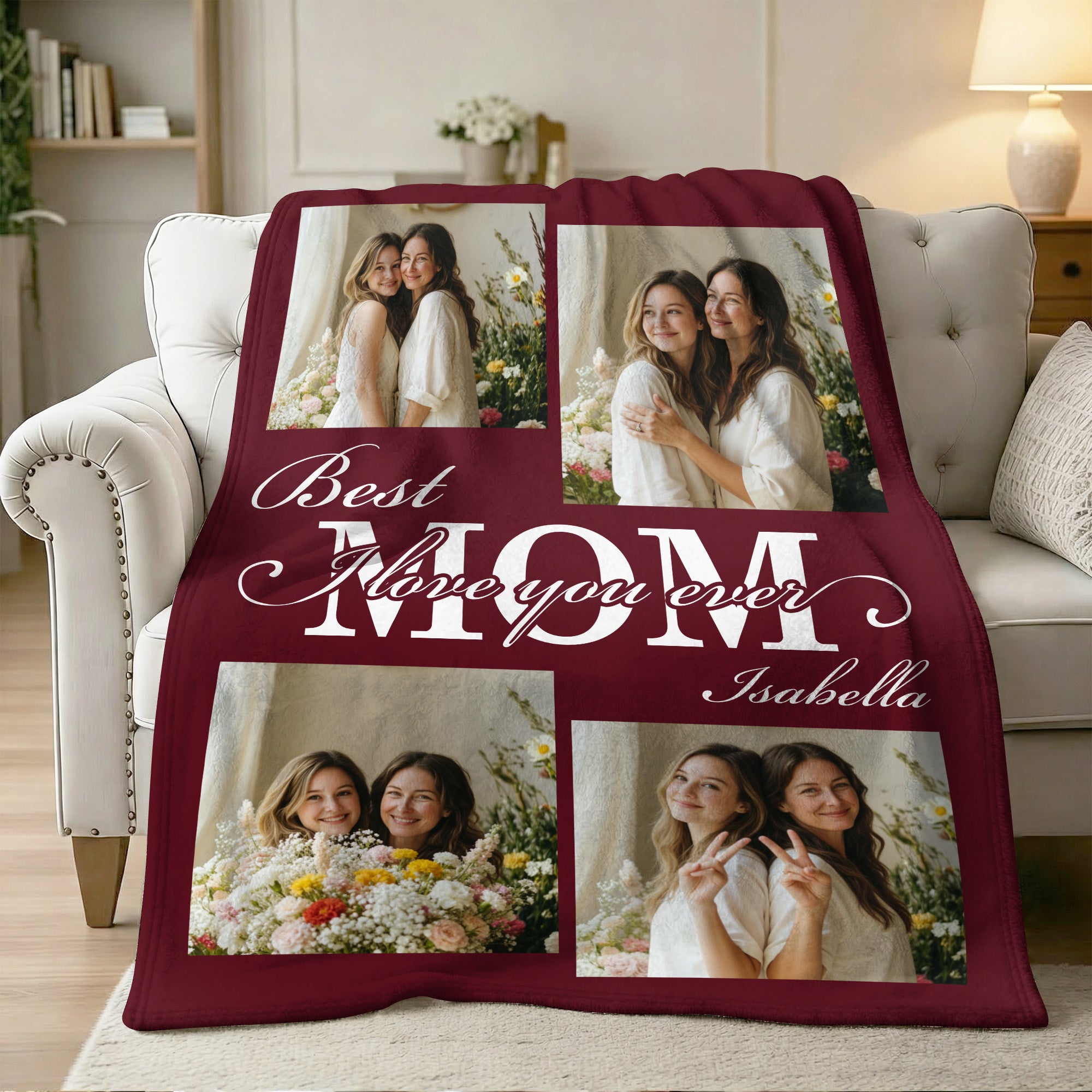 Manta personalizada con el nombre y 4 fotos de la mejor madre de todos los tiempos Día de la Madre Cumpleaños Regalo para mamá