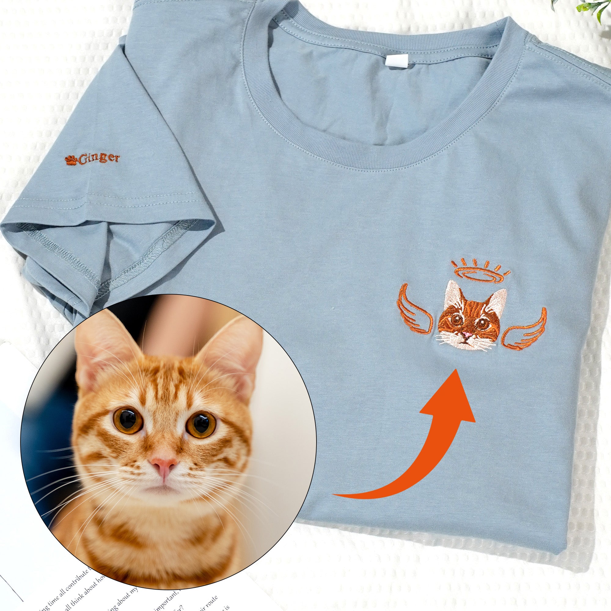 Personalizada Bordado Dibujos animados Perro Gato Avatar Foto Camiseta Sudadera Sudadera con Nombre Conmemoración Simpatía Pérdida de Mascota Regalo para Amante de Mascotas