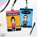 Personalizada Cartoon Character Teacher ID Card PU Leather Badge Holder Lanyard Teacher's Day Back to School Gift for Teacher