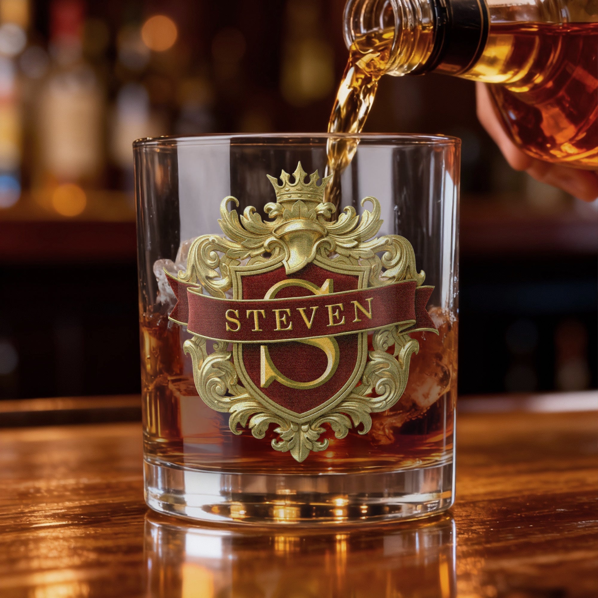 Personalizado Retro Classic Badge Initial Name 10 oz Rock Whiskey Glass Old Fashioned Birthday Gift for Man Bartender Enthusiast Whiskey