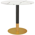 Round Modern Dining Table for 4 with Faux Marble Top, White