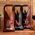 Personalizada Poinsettia Inicial PU Bolsa de Vino de cuero con nombre y asa protectora Vino Accesorios Chritstmas Cumpleaños Fiesta Regalo para los amantes del vino