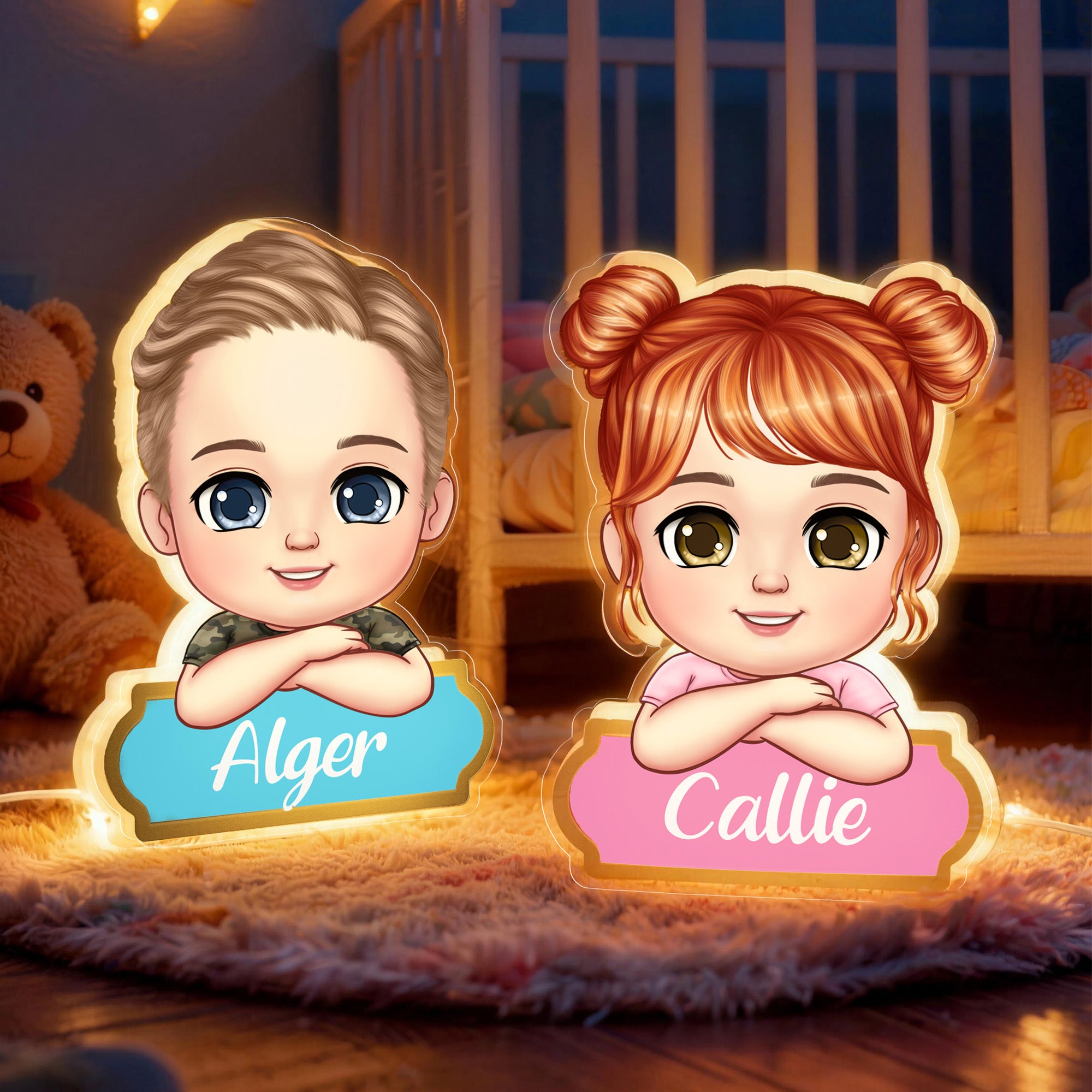 Personaje infantil de dibujos animados personalizado Luz nocturna LED acrílica con nombre Decoración del hogar Regalo de cumpleaños para niños