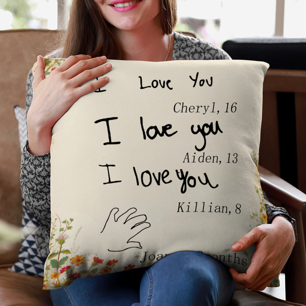 Personalizado floral 1-7 texto manuscrito Funda de almohada con nombres Decoración del hogar Día de la Madre Cumpleaños Regalo para mamá Abuela