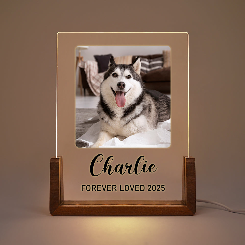 Personalizada 1-5 Fotos Acrílico LED Luz de Noche con Base de Madera Nombre y Texto Decoración del Hogar Cumpleaños Aniversario Regalo para Dueño de Mascota