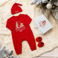 Gorro de Papá Noel personalizado Oso de peluche con iniciales 100% algodón Conjunto de pelele para bebé con gorro cubrepiés y caja de regalo Baby Shower Regalo de Navidad para recién nacidos