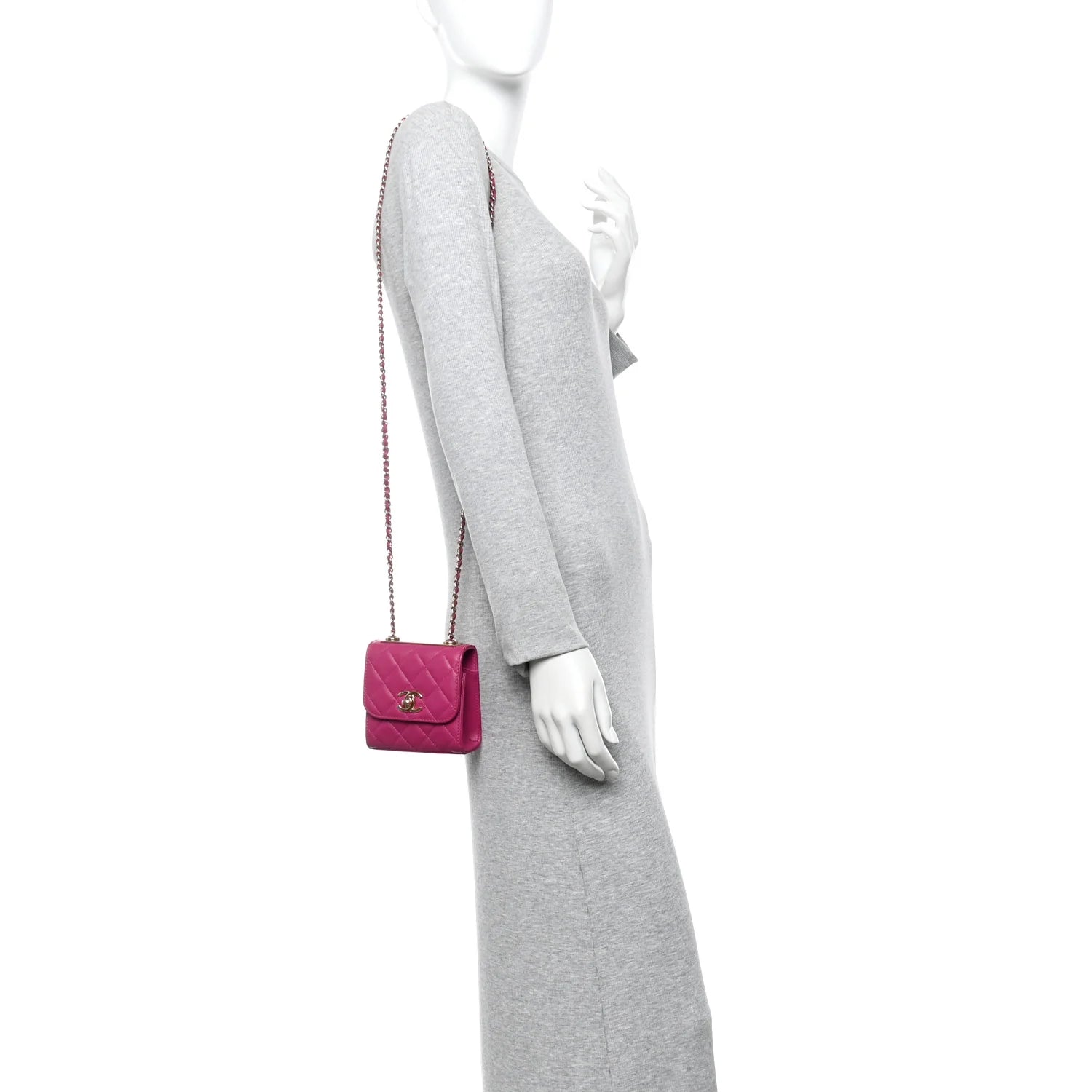 Chanel Lambskin Quilted Mini Trendy CC Clutch With Chain Fuchsia