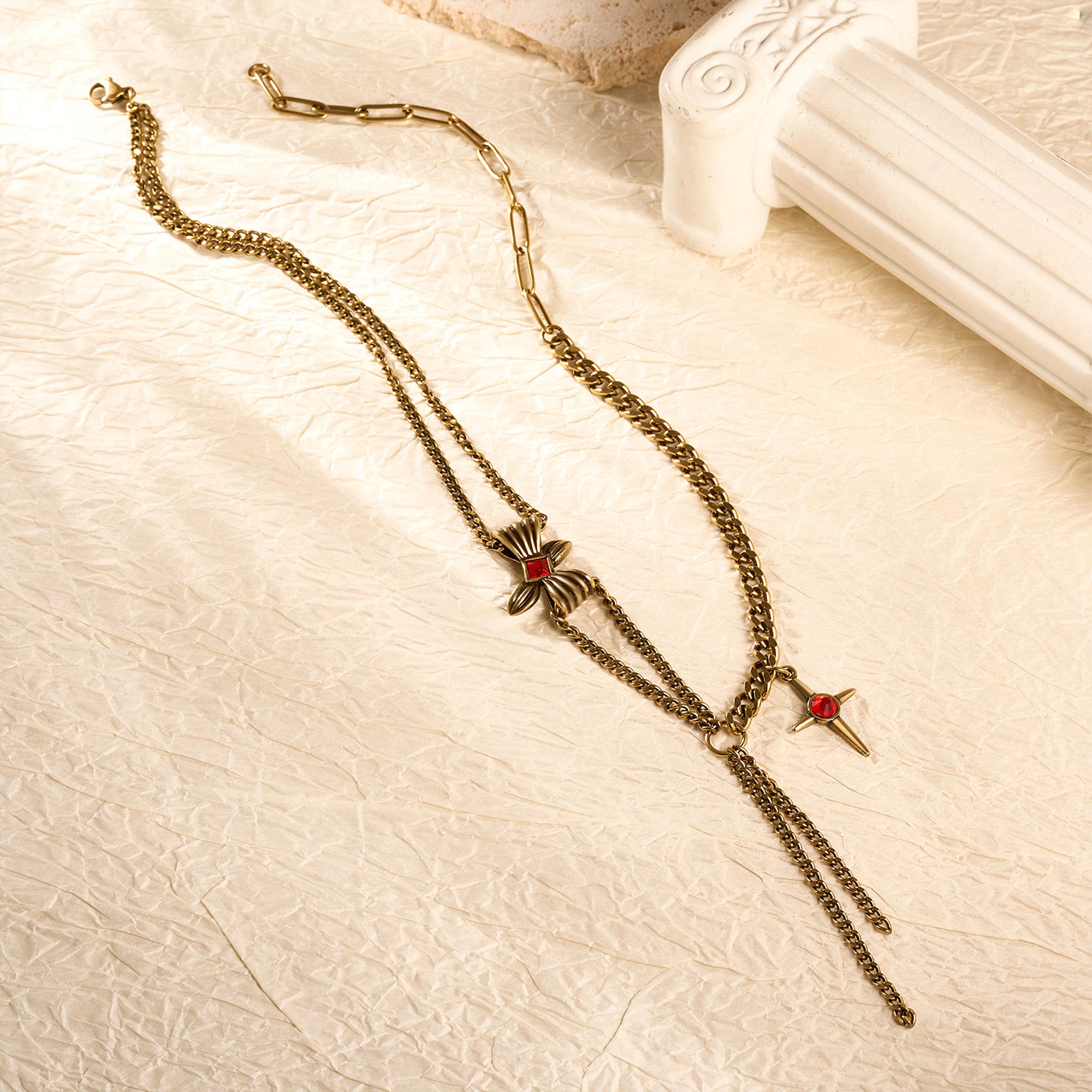 Personalizada de cuatro puntas Estrella Colgante Doble Cadena Collar con Piedra de Nacimiento Dainty Familia Joyería Cumpleaños Aniversario Regalo para Mujeres