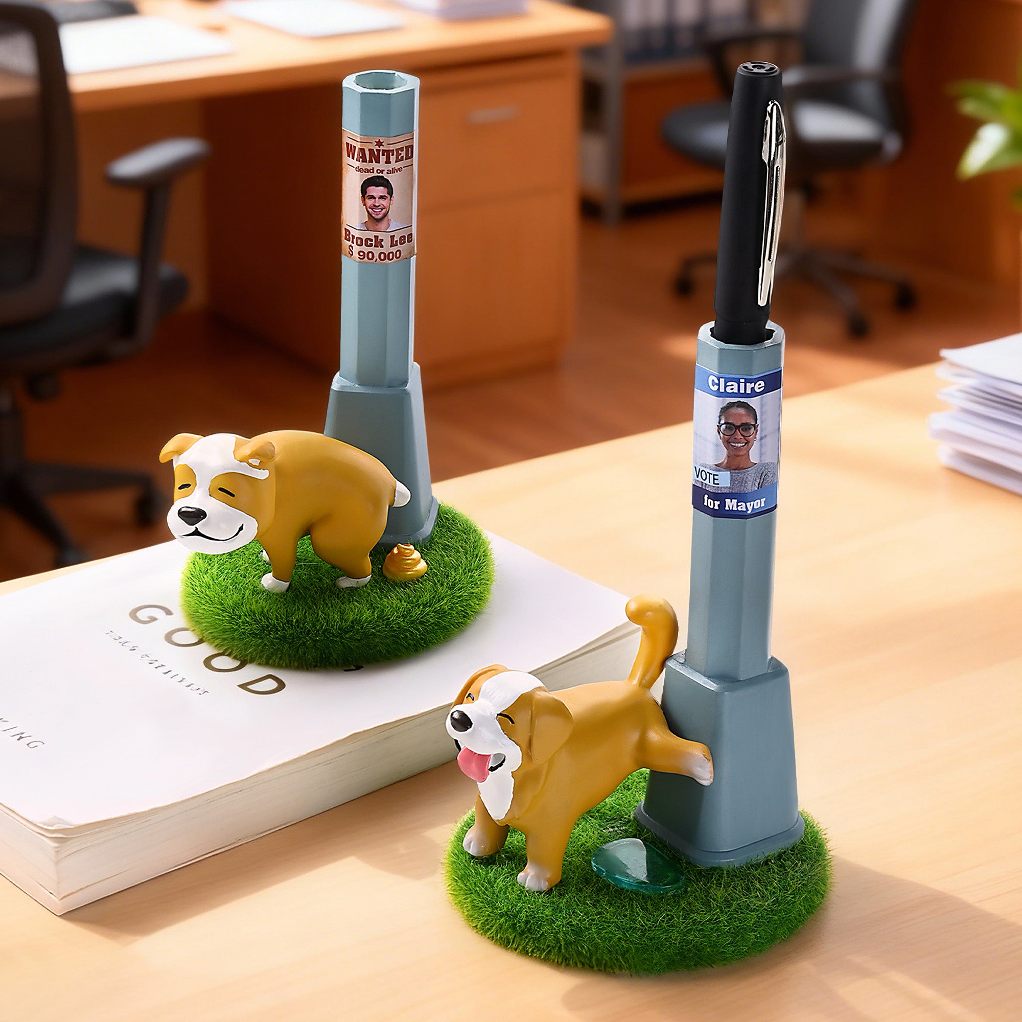 Personalizado Spoof Perro Teléfono Poste de la pluma de pie con el nombre de la foto y el texto de uso de oficina Regalo de cumpleaños para los colegas amigos