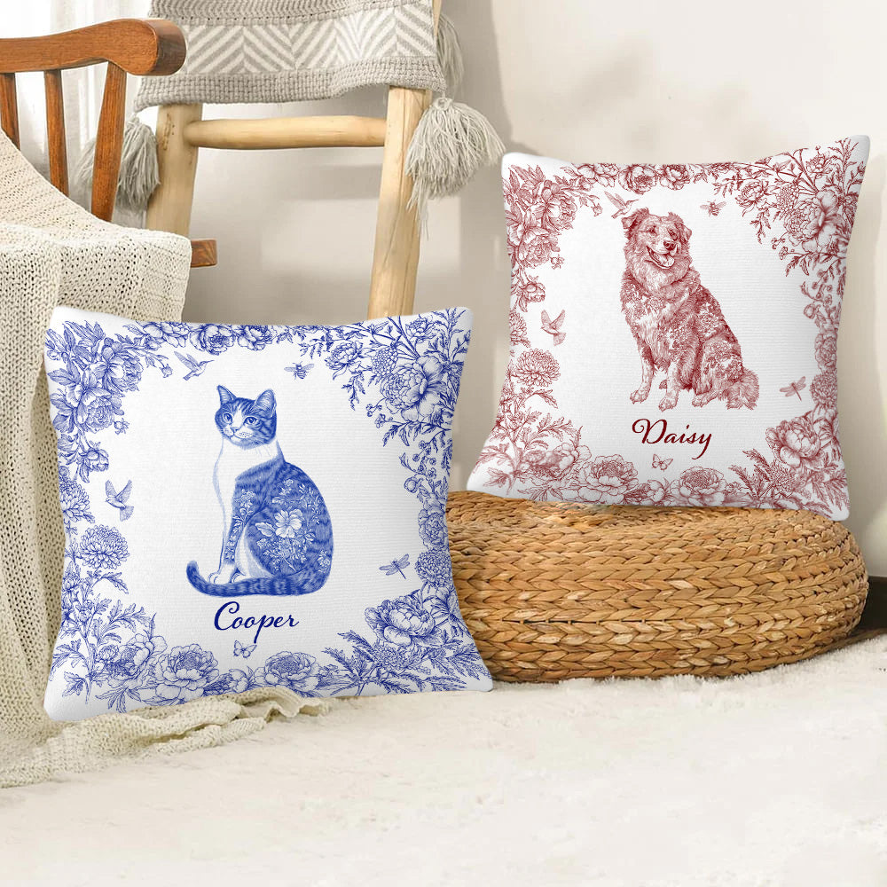 Toile De Jouy Personalizado Diseño Perro Gato Funda Almohada con Nombre Simpatía Sentimental Memorial Regalo para el dueño de la mascota