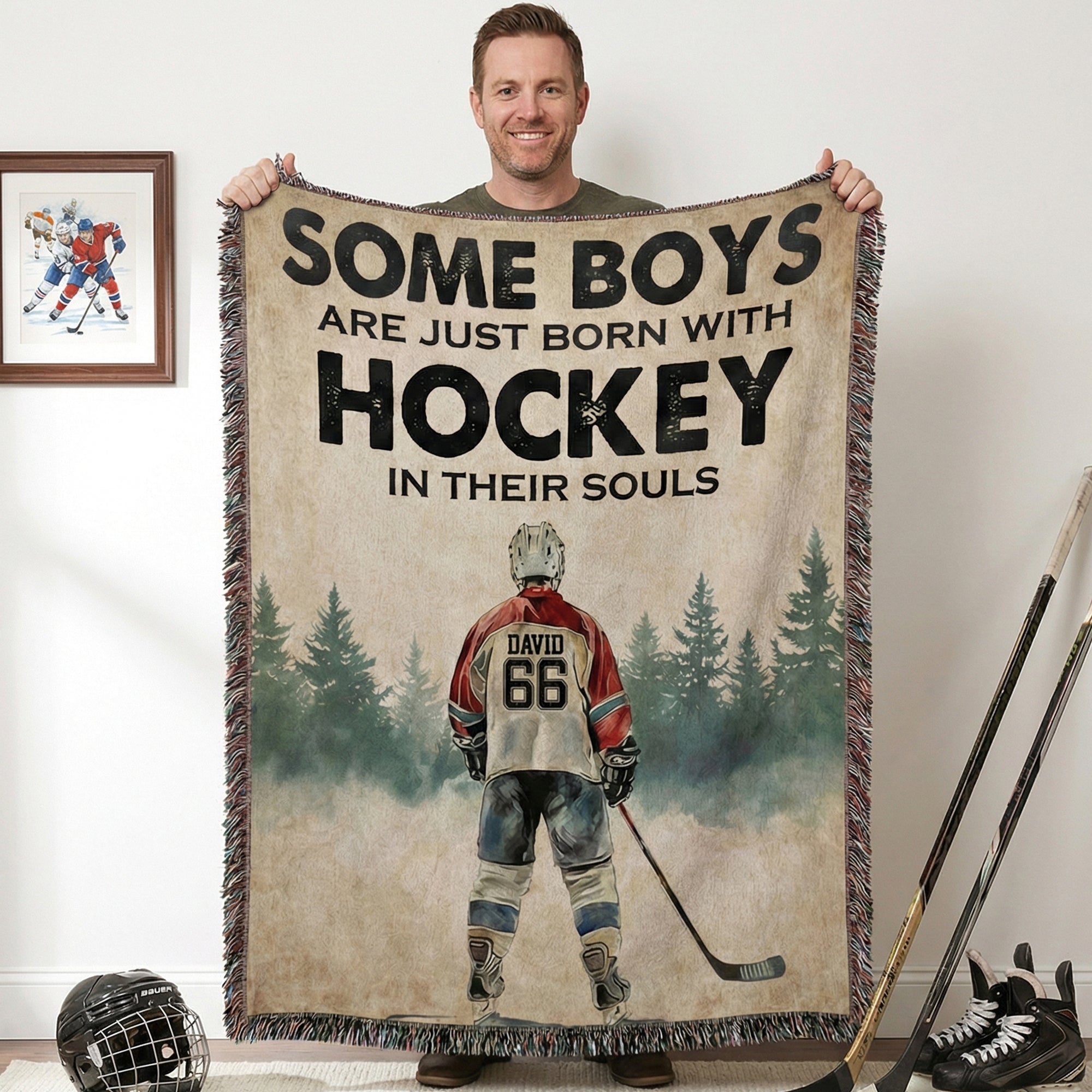 Manta blanda personalizada con nombre y número de jugador de hockey Cumpleaños Uso diario Día del partido Regalo para aficionados al hockey Atletas