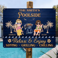 Personalizado Cartoon Personaje Clip Art Horizontal Metal Sign con Texto y Nombre Piscina Decoración Cumpleaños Regalo para Parejas
