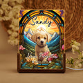 Personalizada brillante vidriera perro gato retrato nombre acrílico LED luz de la noche con la cita y la base de madera decoración del hogar regalo conmemorativo para los dueños de mascotas