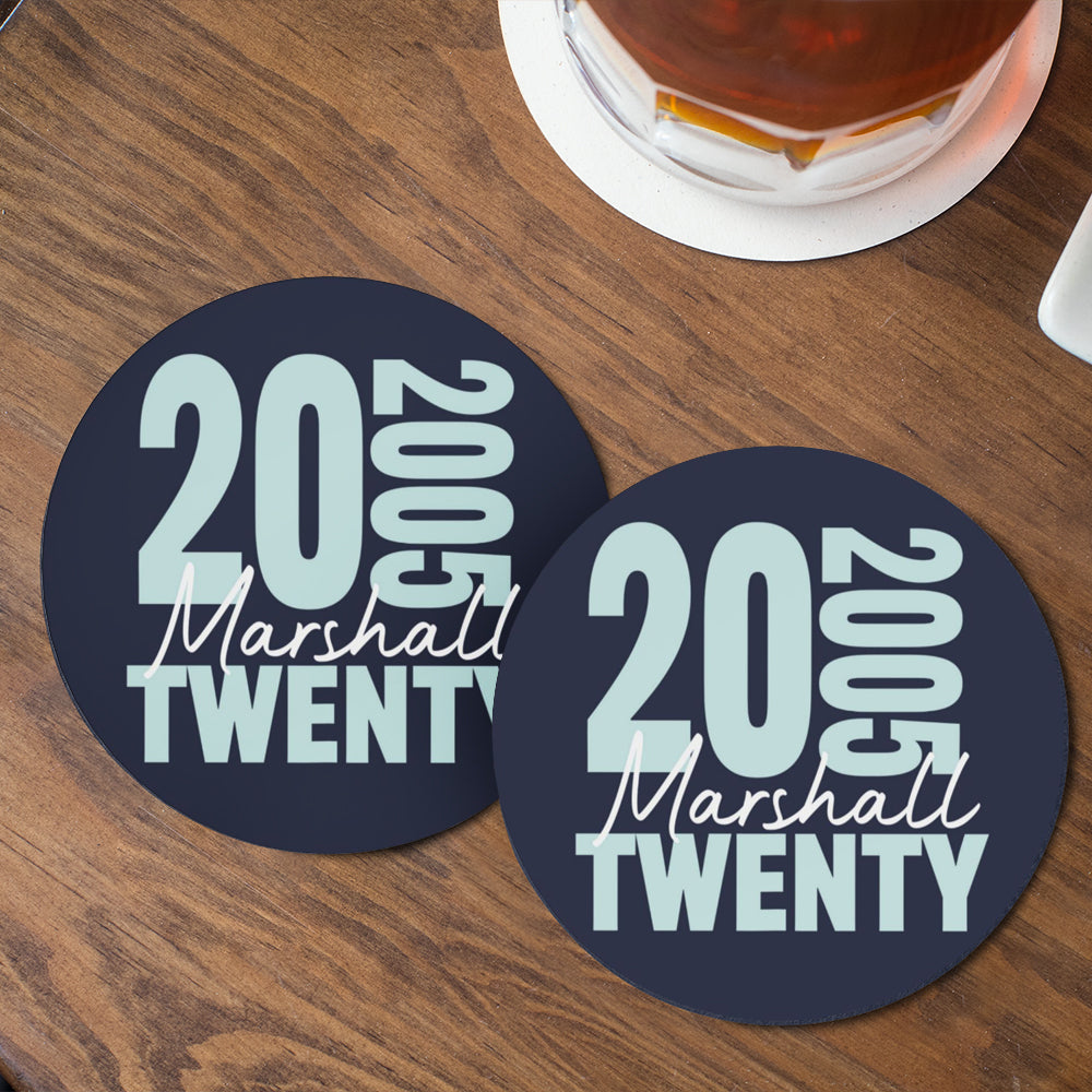 Juego personalizado de 4 posavasos de cerámica antideslizante de cumpleaños eterno con nombre y edad Decoración para el hogar Regalo de recuerdo de cumpleaños para amigos de la familia