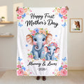 Manta blanda personalizada con nombre y año, bordado floral de elefante de dibujos animados, regalo para mamá el Día de la Madre