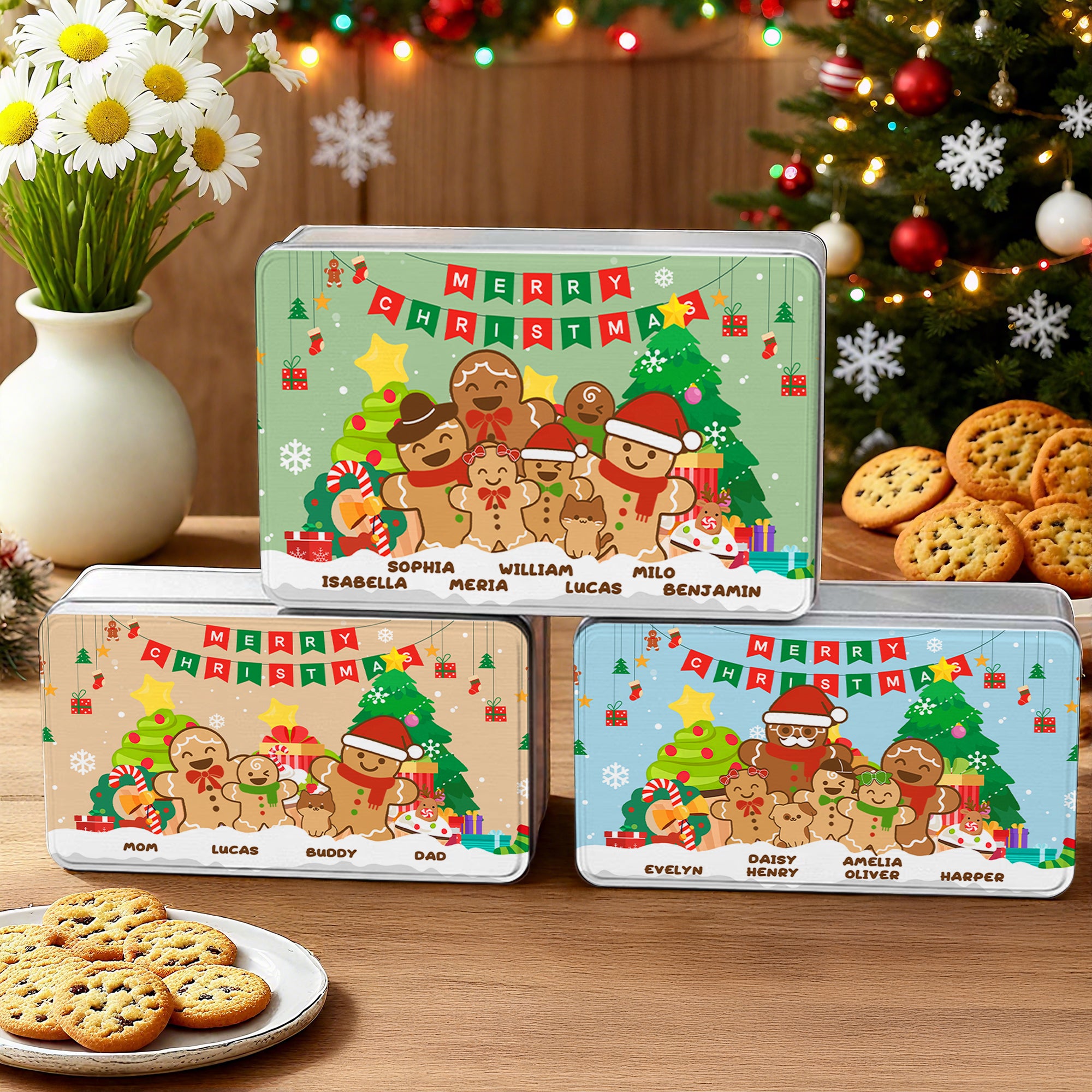Lata personalizada para guardar galletas con el nombre del simpático hombre de jengibre Regalo de Navidad para la familia y los niños