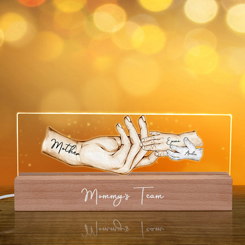 Lámpara de noche LED personalizada con base de madera y 1-4 nombres Día de la Madre Decoración de guardería Regalo de cumpleaños para mamá Niños