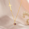 Personalizada Birthstone Cruz Dainty Collar Exquisita Joyería Cumpleaños Aniversario Bautizo Regalo para Mujeres