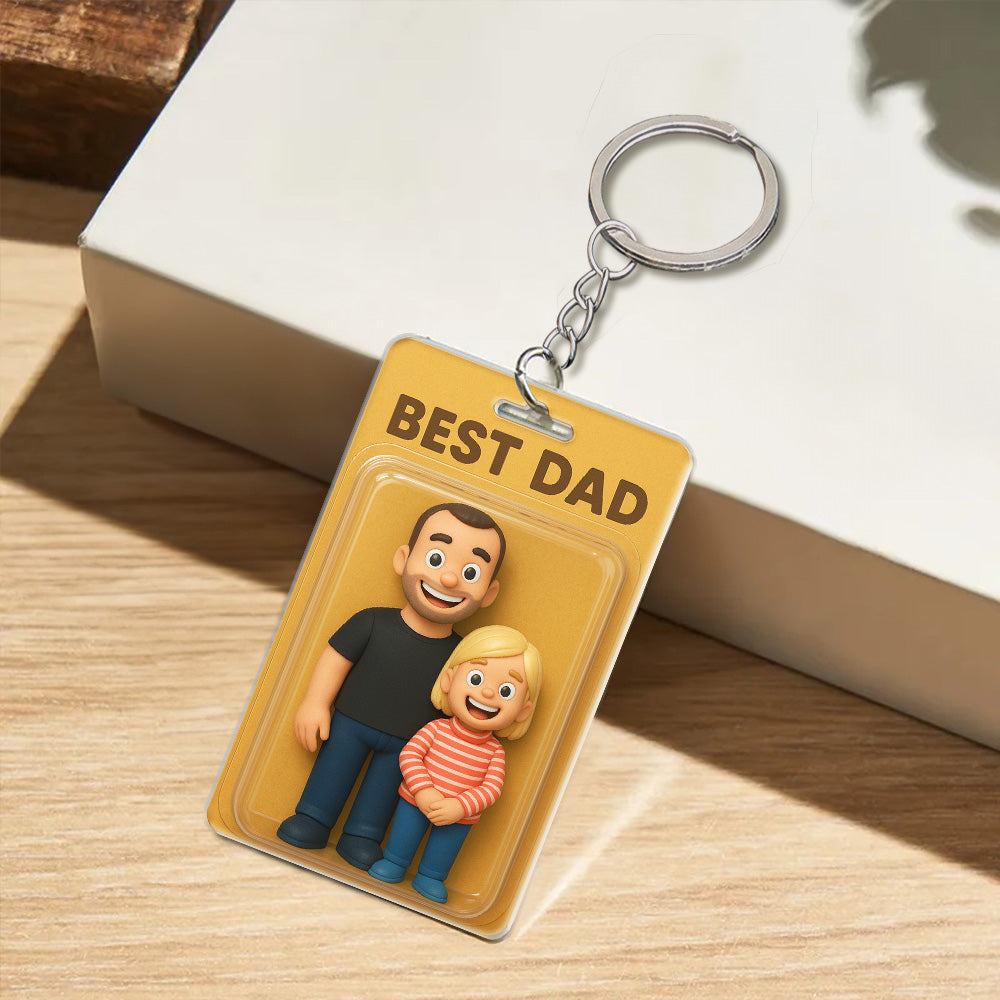 Llavero Acrílico Personalizado con Foto Efecto 3D Dibujos Animados con Título Aniversario Cumpleaños Regalo para Familia Amigos