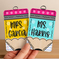 Personalizada de lunares diseño de lápices de cuero de la PU titular de la insignia de identificación con el texto de vuelta a la escuela Día del Maestro de Apreciación de Regalo para el Maestro