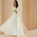 Bridal Wedding Dress White Long Sleeve Long V-Neck A-line