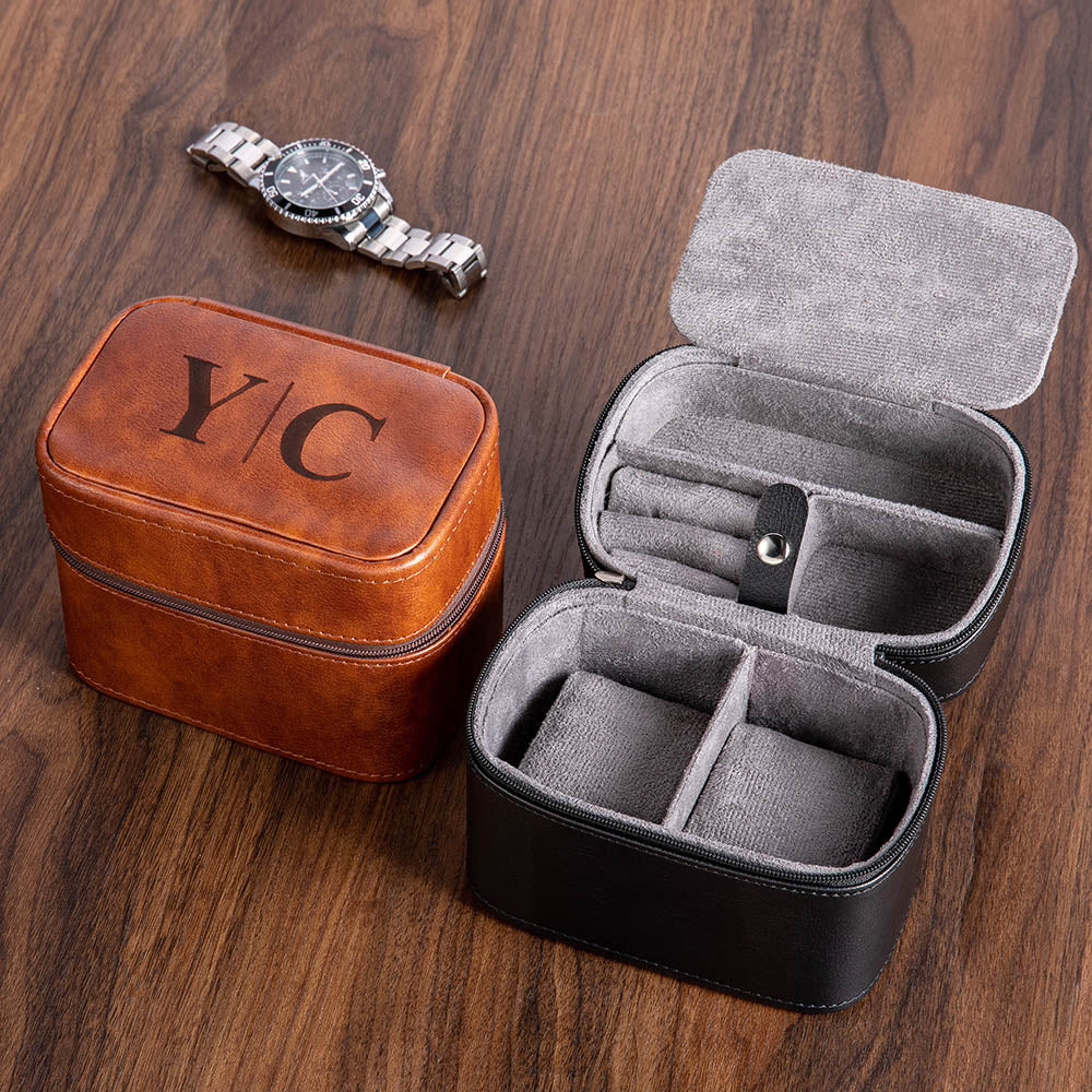 Personalizado grabado monograma nombre inicial de cuero caja de almacenamiento portátil de accesorios de viaje Cumpleaños Día del Padre regalo para el padre marido