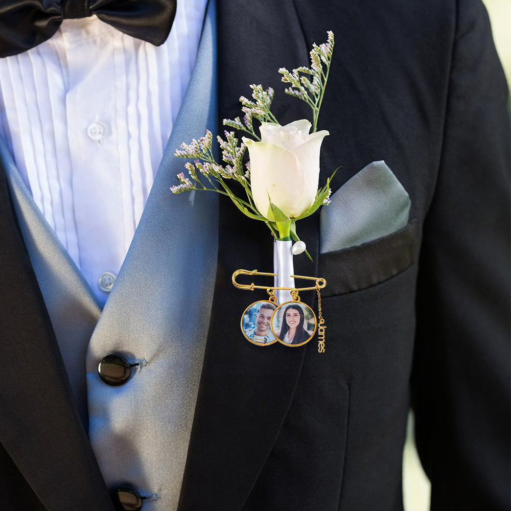 Personalizado 1-5 Fotos Broche de Solapa con Nombre Colgante Compromiso Boda Regalo para Novio Novia Padre