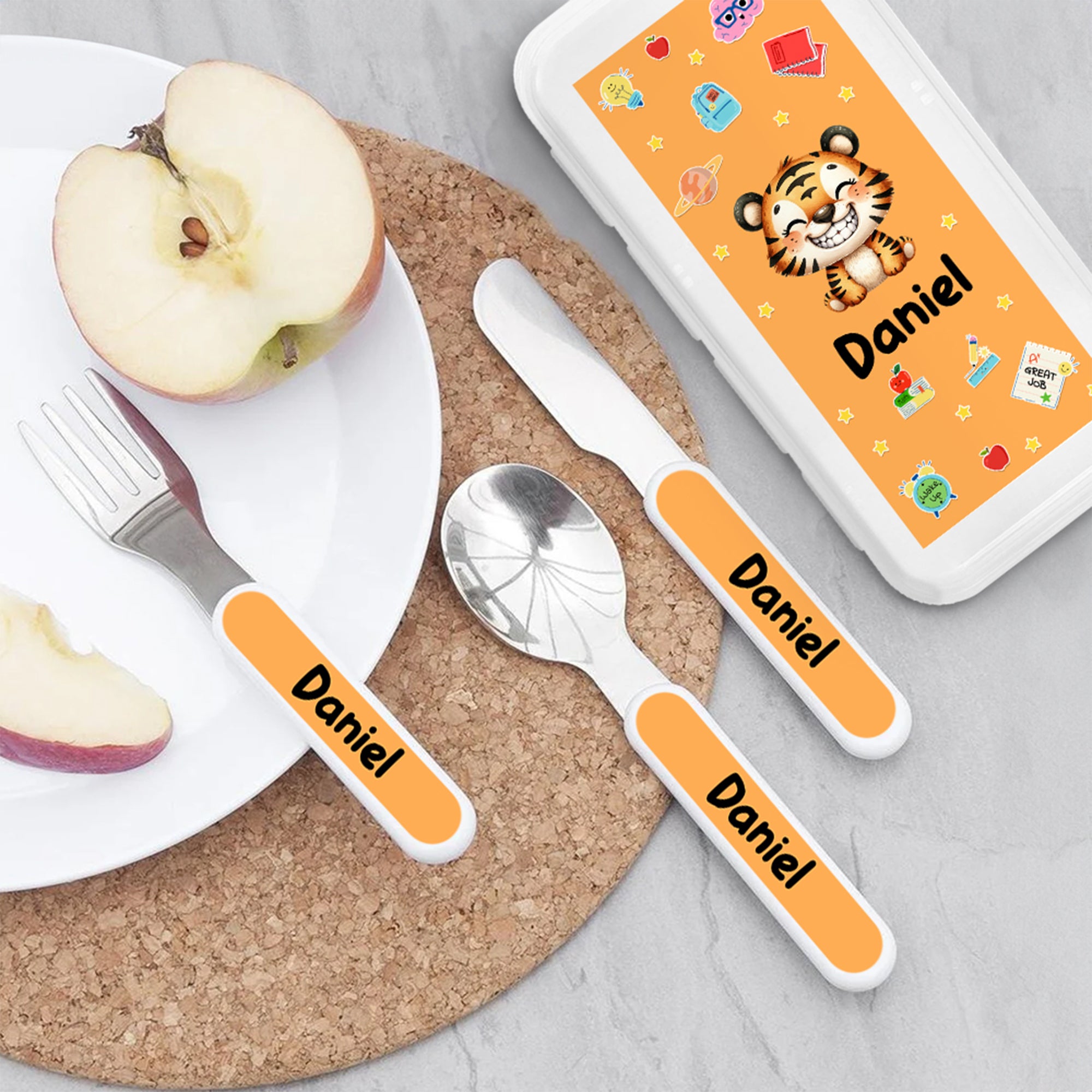 Juego de cubiertos de 3 piezas de acero inoxidable con nombre y estuche de regalo de cumpleaños para niños niñas
