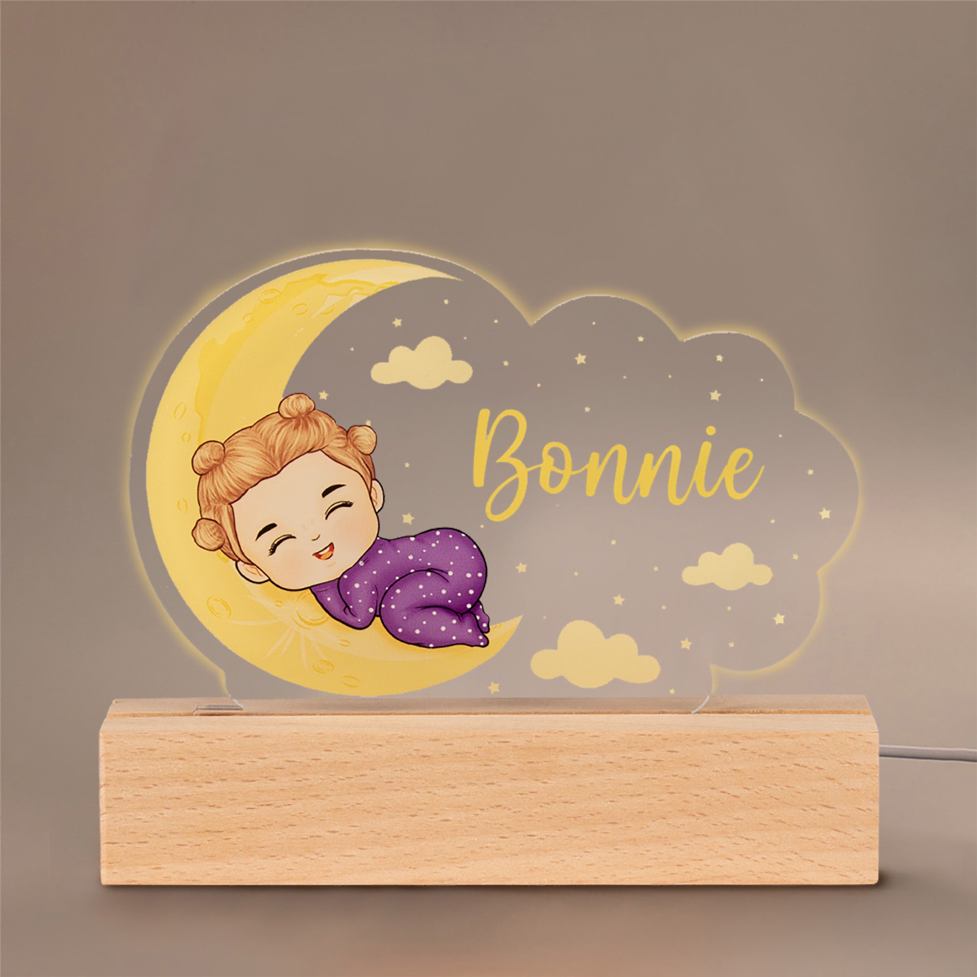 Luz nocturna LED personalizada en forma de nube de dibujos animados con base de madera y nombre Decoración de guardería Regalo de cumpleaños Baby Shower para bebés