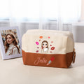 Bolsa de maquillaje grande personalizada de moda con personaje de dibujos animados y nombre Uso diario Esenciales de viaje Regalo de cumpleaños para mujer Niña