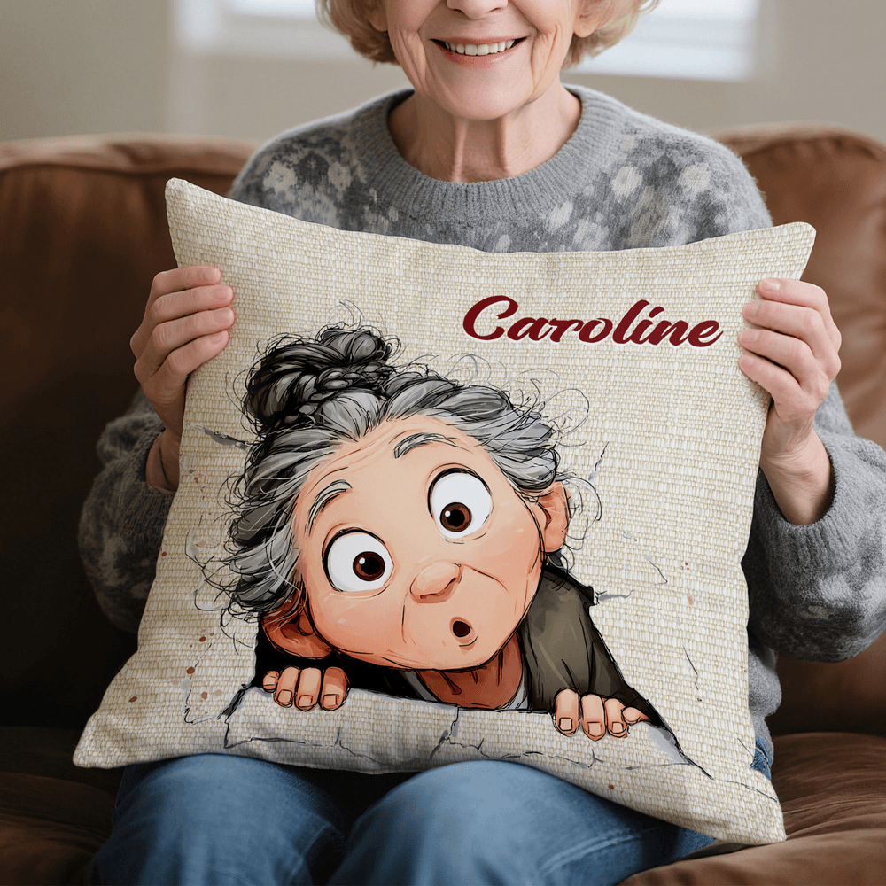 Personalizado lindo dibujo animado Abuelita Funda de almohada con nombre Decoración del hogar Cumpleaños Regalo de Navidad para la abuela mamá