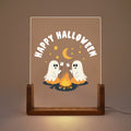 Personalizada Ghost Campfire acrílico LED luz de la noche con el texto y la base de madera ajustable 7 luces Decoración de escritorio Feliz Halloween Regalo para la familia amigo
