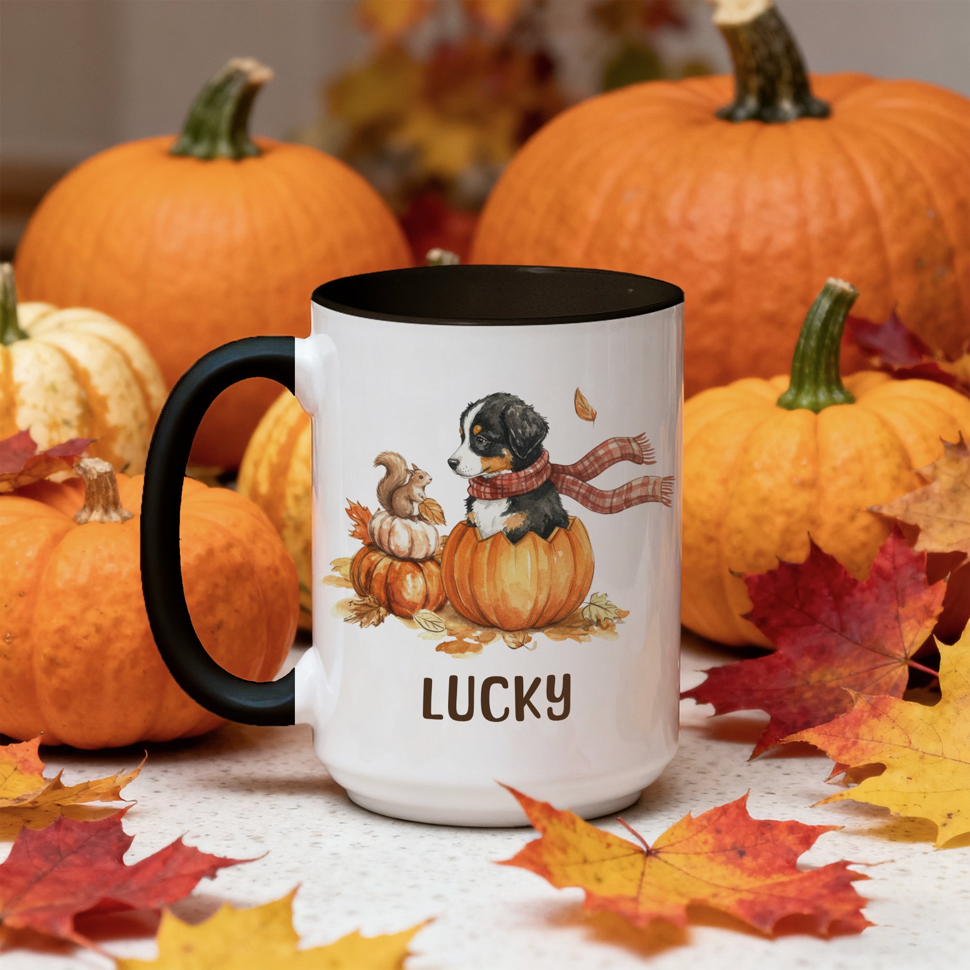 Personalizado lindo cachorro de calabaza 11 oz 15 oz taza de café de cerámica con nombre de otoño de Acción de Gracias regalo de cumpleaños para los amantes del perro Propietarios