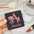 Personalizado Nacimiento Flor Cartoon Personaje PU Cuero Corazón Redondo Cuadrado Espejo de maquillaje con nombre Cumpleaños Aniversario Regalo para Mujeres