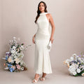 Bridal Wedding Dress Ivory Sleeveless Long Halter Mermaid