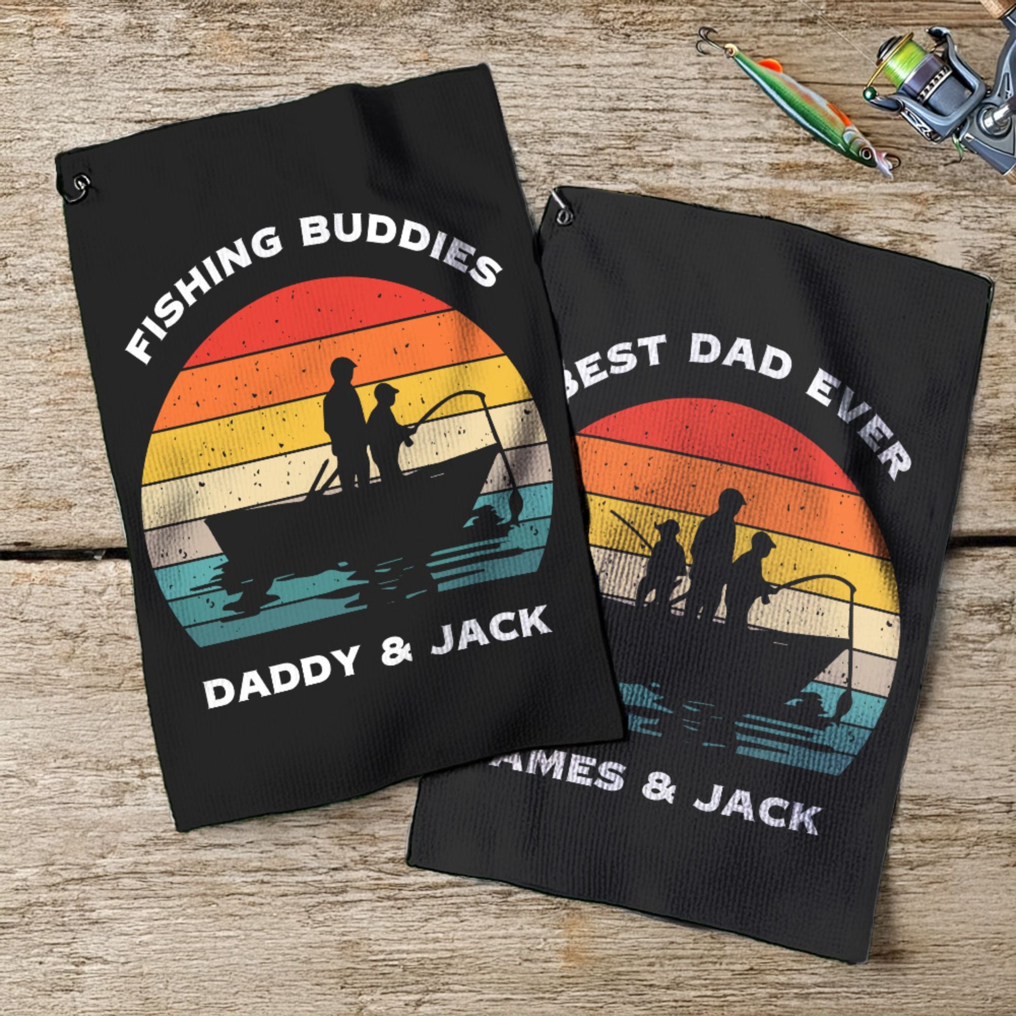 Pescador Personalizado 1-3 Niños Silueta Suave Waffle Toalla con Texto y Gancho Cumpleaños Día del Padre Regalo para Hombre Pescador Papá