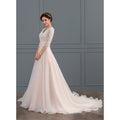 Bridal Wedding Dress Pink 1 2 Sleeve Long V-Neck Ball-Gown Princess